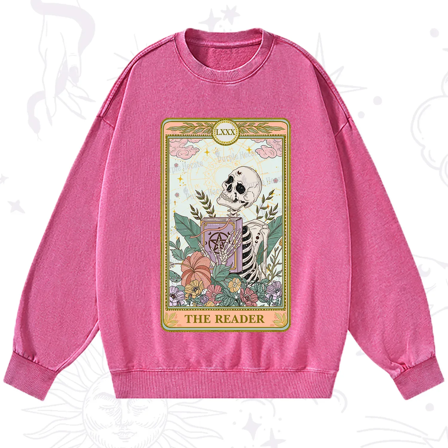 Purplehecate The Reader Occult Tarot Skeleton Washed Sweatshirt