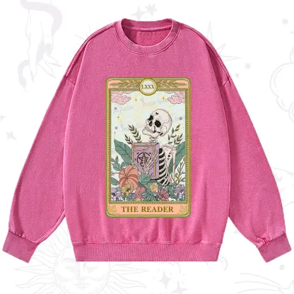 Purplehecate The Reader Occult Tarot Skeleton Washed Sweatshirt