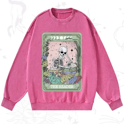 Purplehecate The Reader Bookworm Tarot Skeleton Washed Sweatshirt