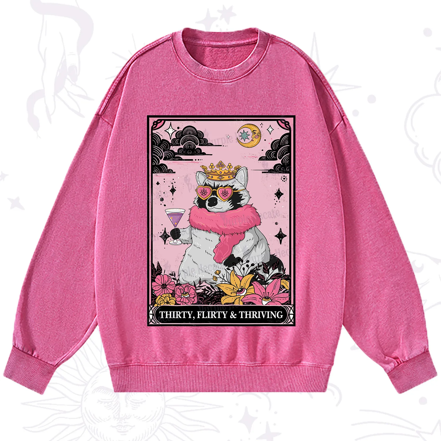 Purplehecate The Thirty Flirty Thriving Oracle Card Washed Sweatshirt