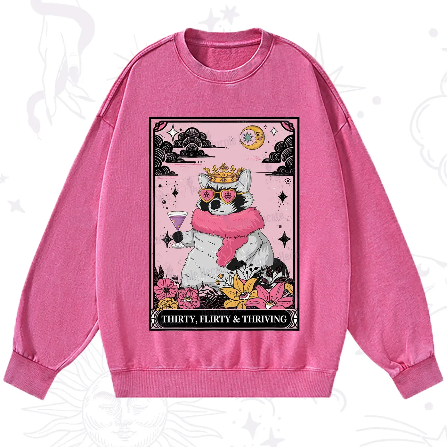 Purplehecate The Thirty Flirty Thriving Oracle Card Washed Sweatshirt