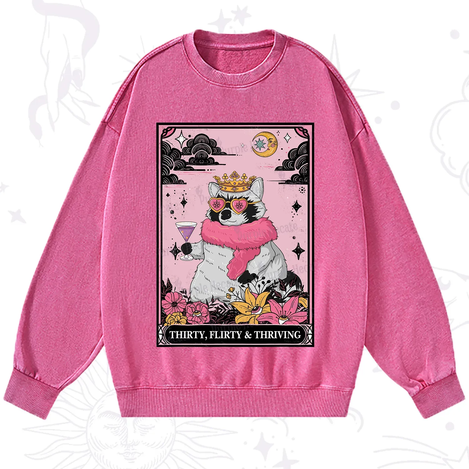 Purplehecate The Thirty Flirty Thriving Oracle Card Washed Sweatshirt