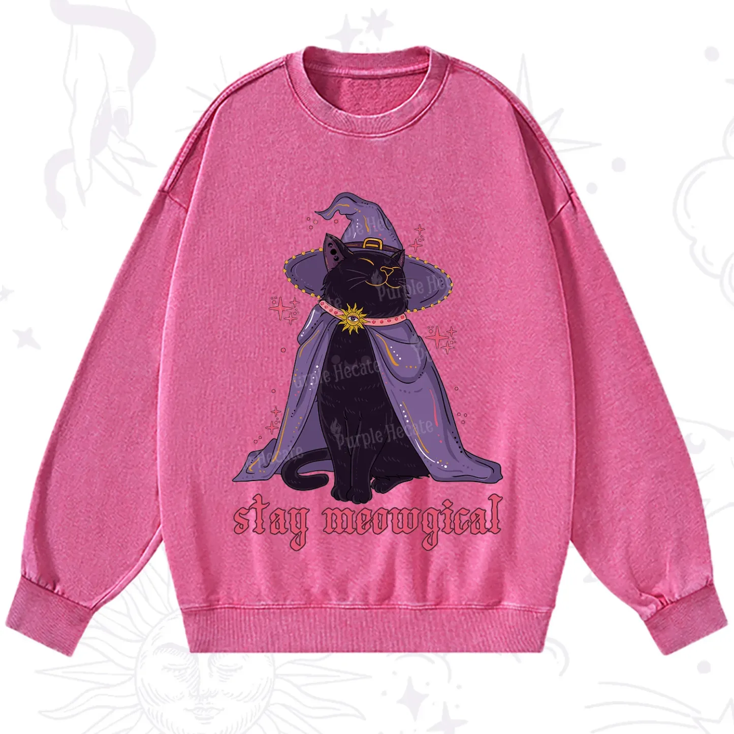 Purplehecate Stay Meowgical Cat Washed Sweatshirt