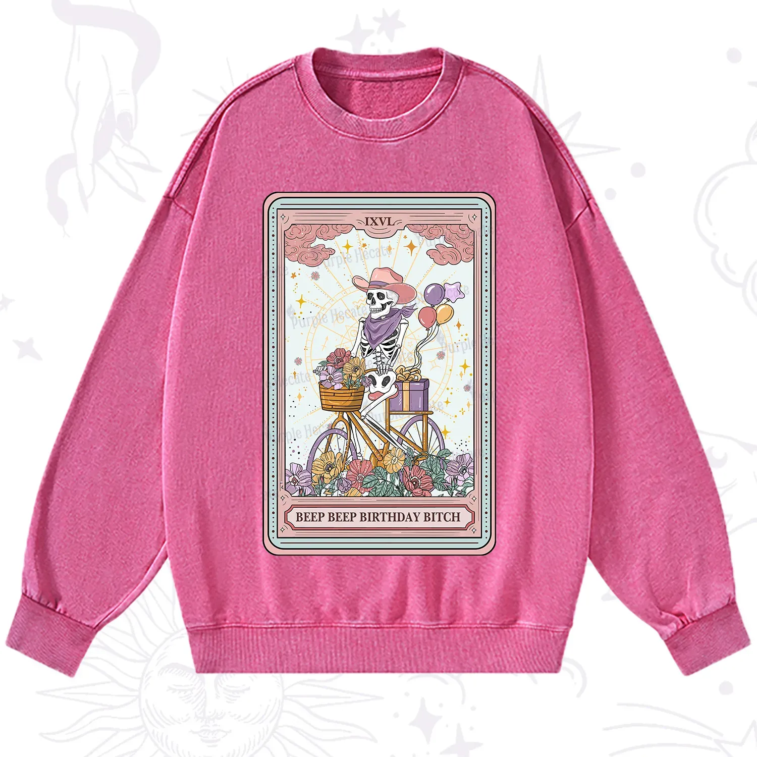 Purplehecate The Beep Beep Birthday Bitch Tarot Washed Sweatshirt