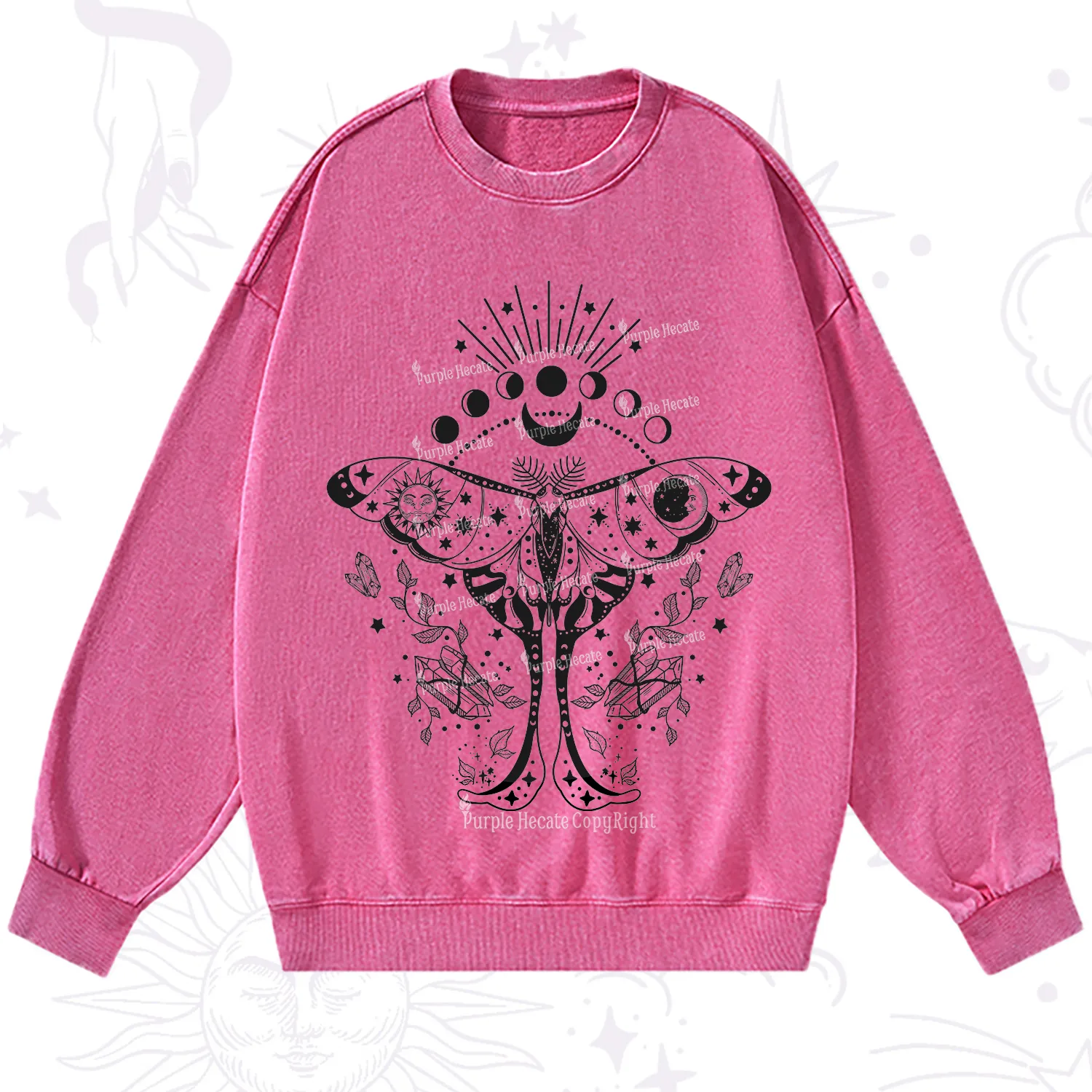 Purplehecate Moonlit Celestial Moth Washed Sweatshirt