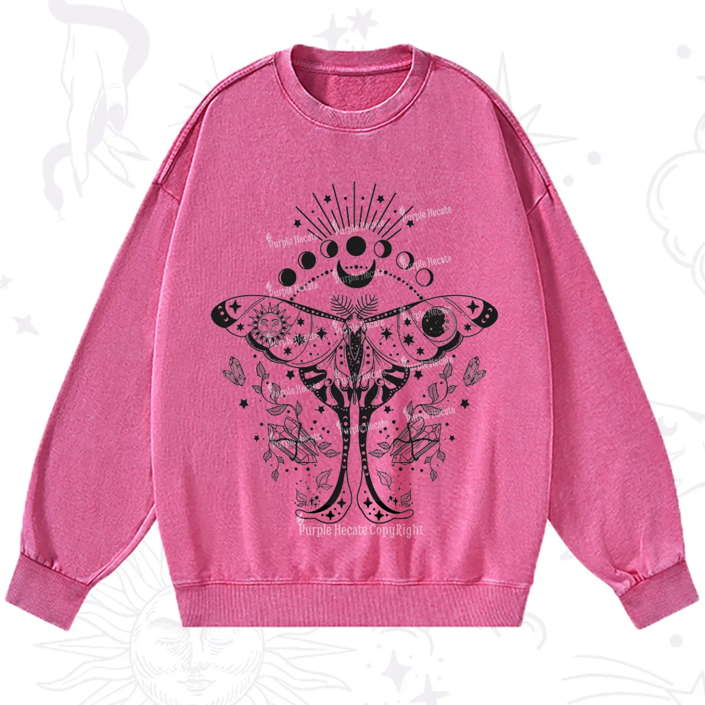 Purplehecate Moonlit Celestial Moth Washed Sweatshirt