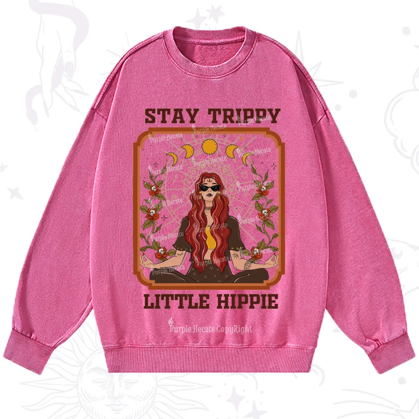 Purplehecate Stay Trippy Little Witchy Hippie Washed Sweatshirt