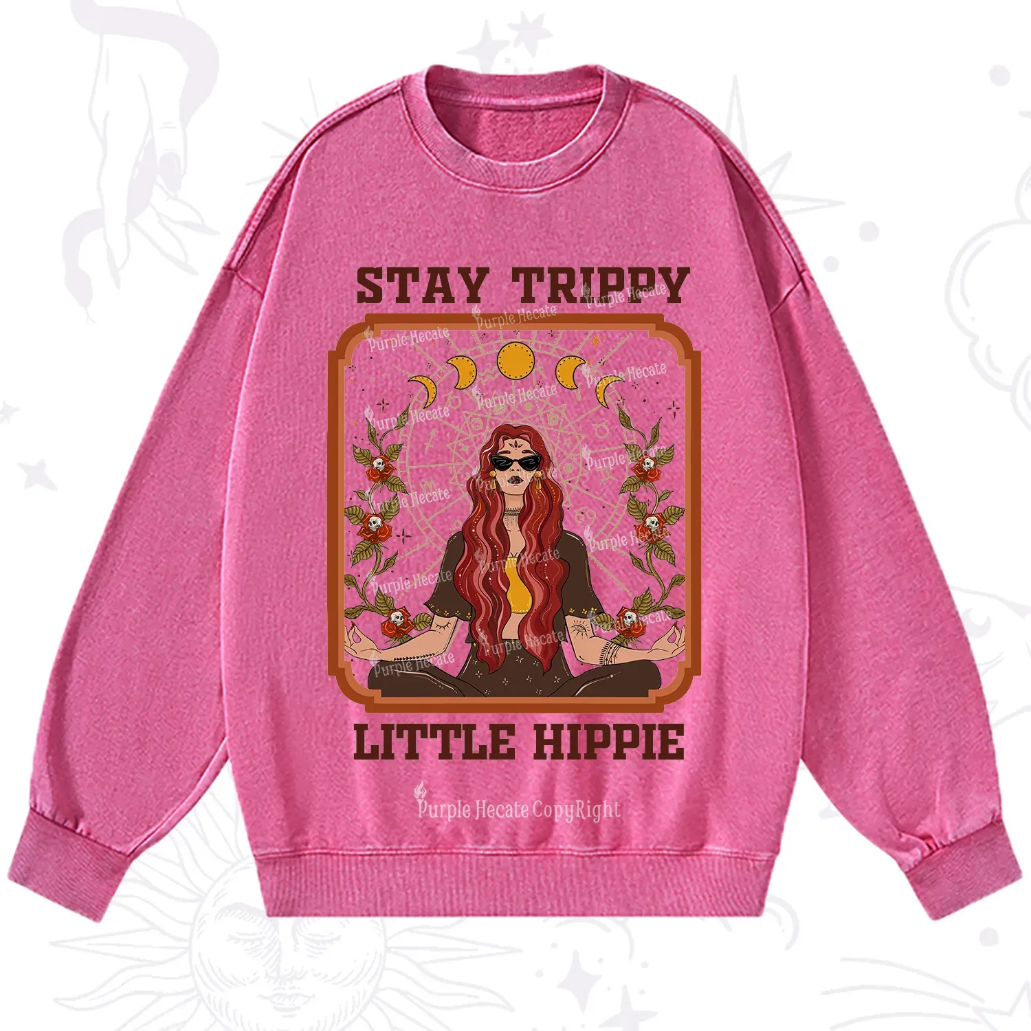 Purplehecate Stay Trippy Little Witchy Hippie Washed Sweatshirt