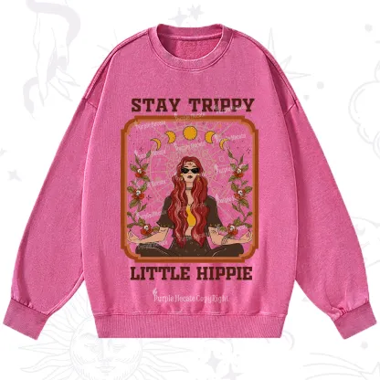 Purplehecate Stay Trippy Little Witchy Hippie Washed Sweatshirt