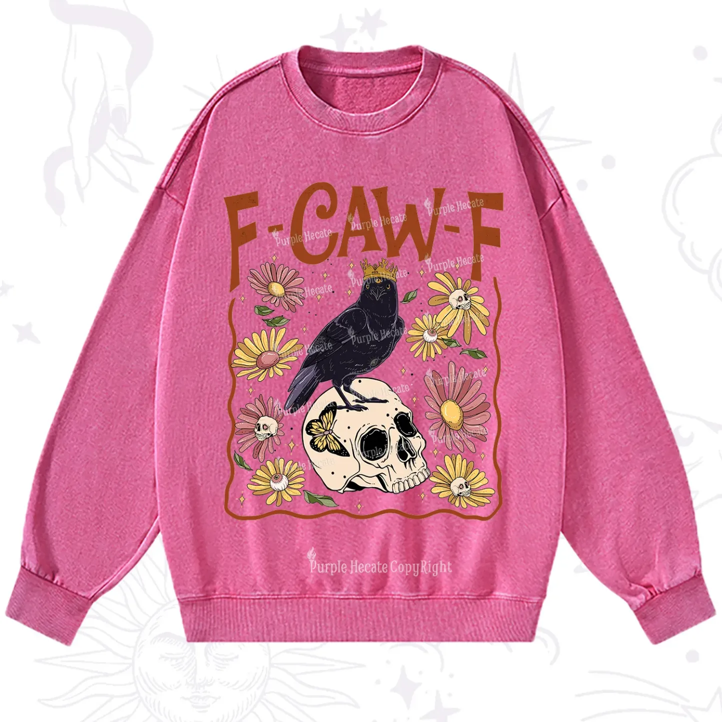 Purplehecate Funny F-Caw-F Crow Washed Sweatshirt