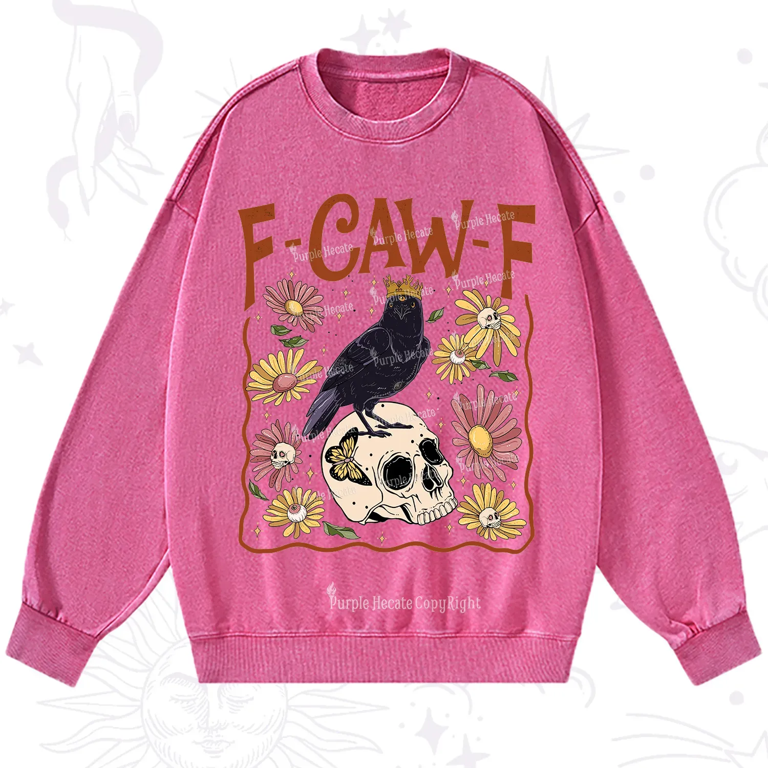 Purplehecate Funny F-Caw-F Crow Washed Sweatshirt