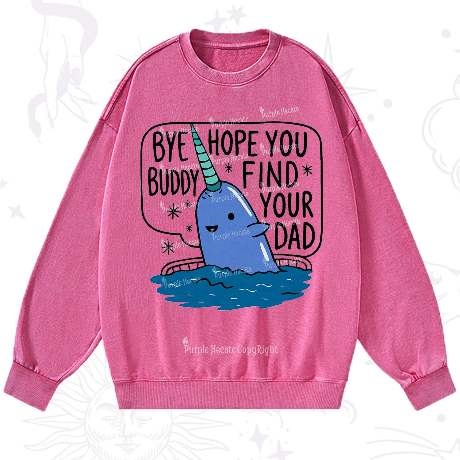 Purplehecate Good Luck Buddy Whale Christmas Washed Sweatshirt