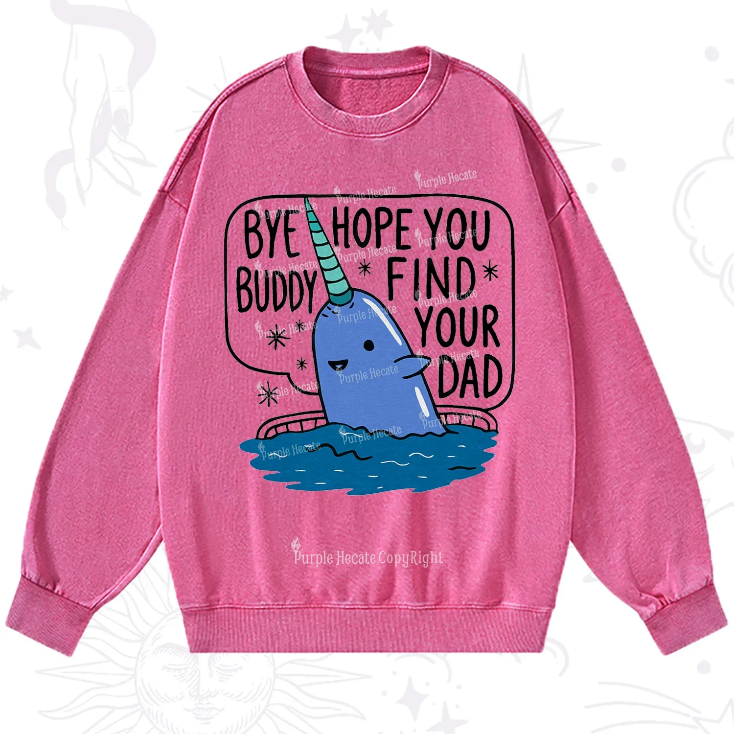 Purplehecate Good Luck Buddy Whale Christmas Washed Sweatshirt