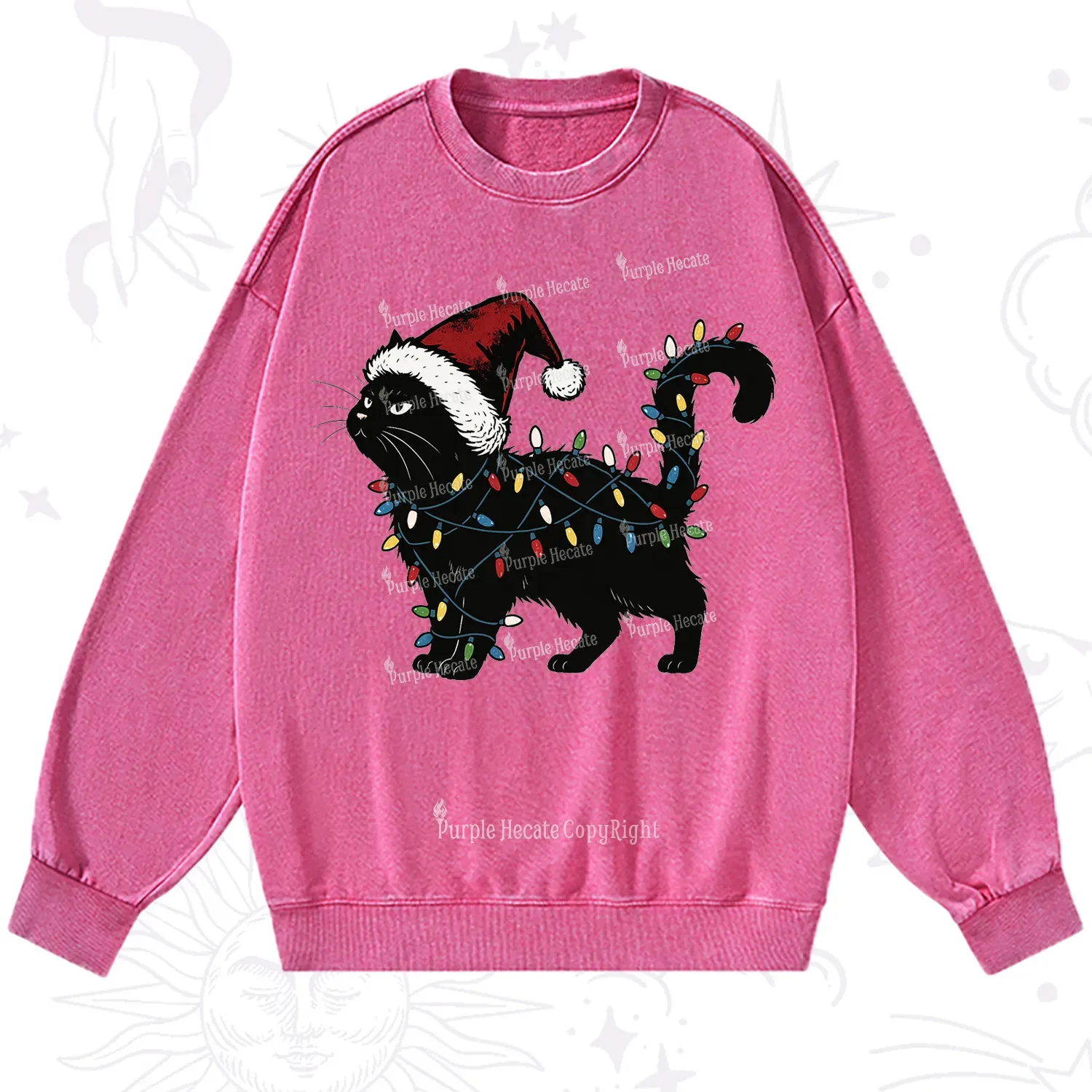 Purplehecate Cute Cat Christmas Washed Sweatshirt
