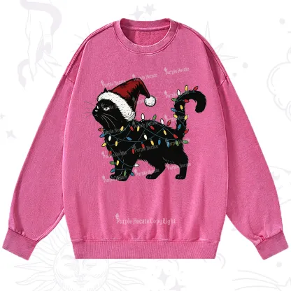 Purplehecate Cute Cat Christmas Washed Sweatshirt
