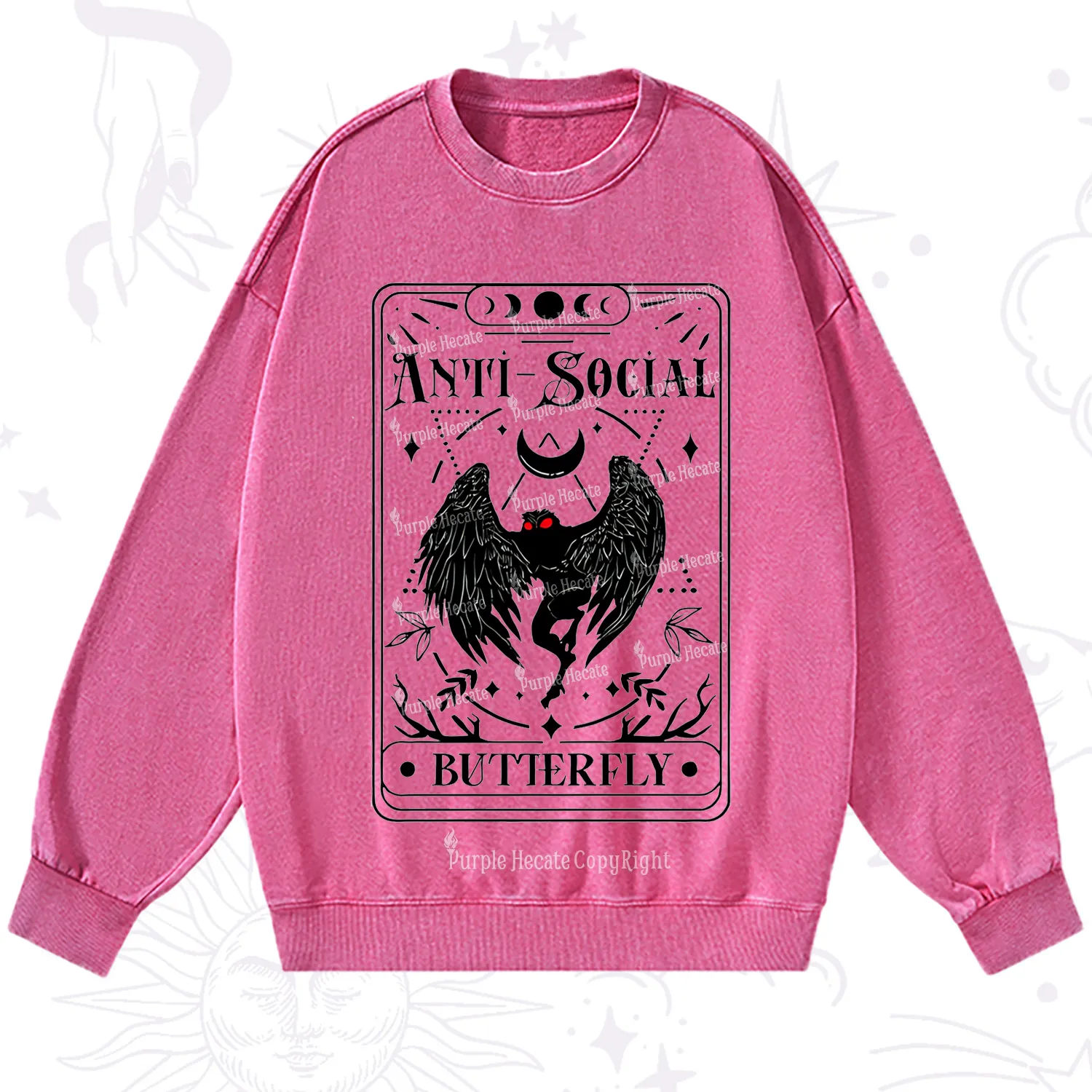 Purplehecate The Antisocial Butterfly Oracle Card Washed Sweatshirt