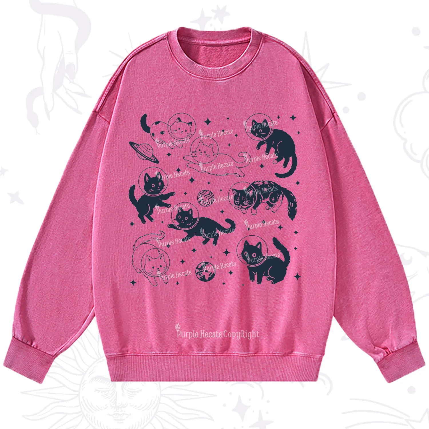Purplehecate Cats in Space Washed Sweatshirt