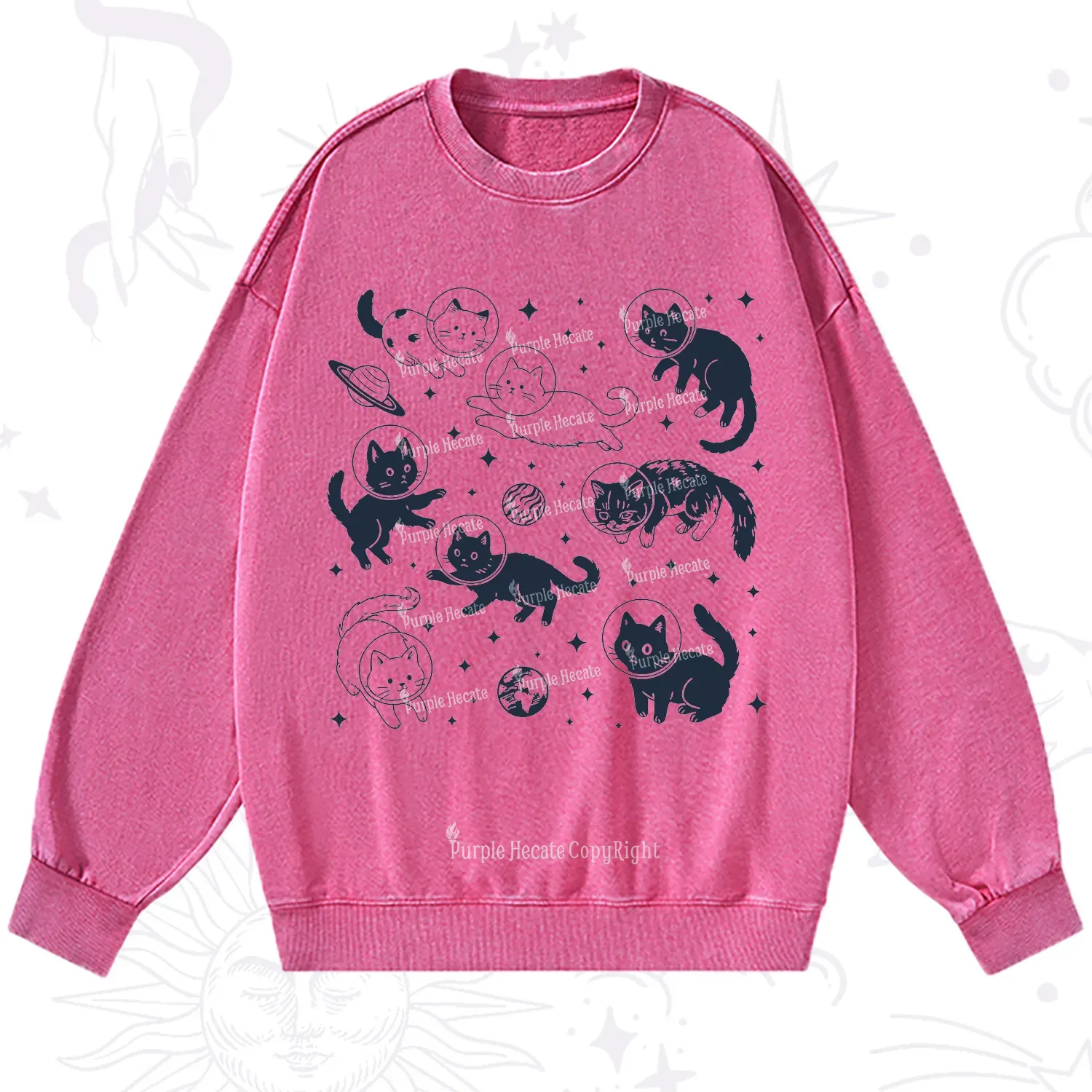 Purplehecate Cats in Space Washed Sweatshirt