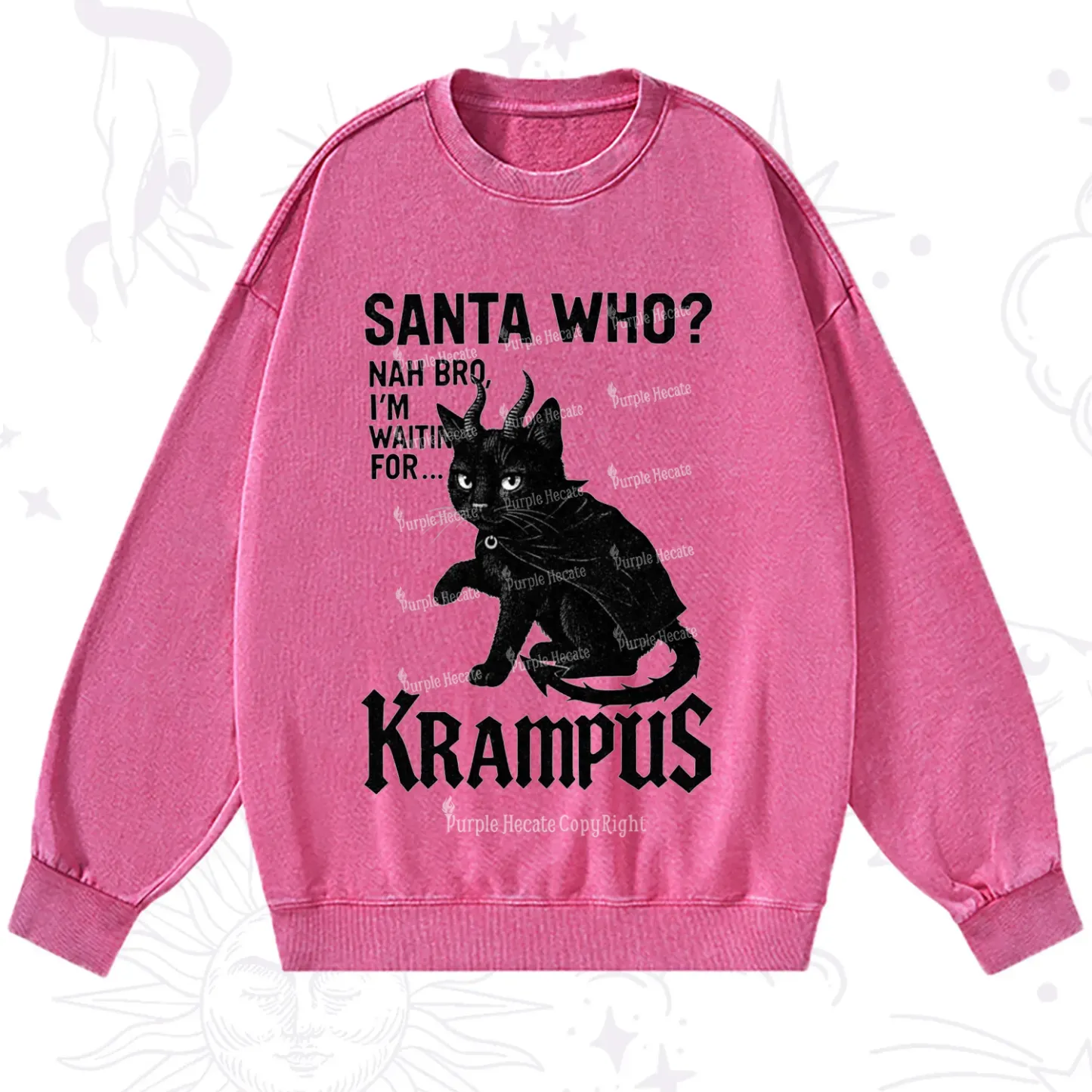 Purplehecate Santa Who? Nah Bro I'm Waiting for Krampus Christmas Washed Sweatshirt