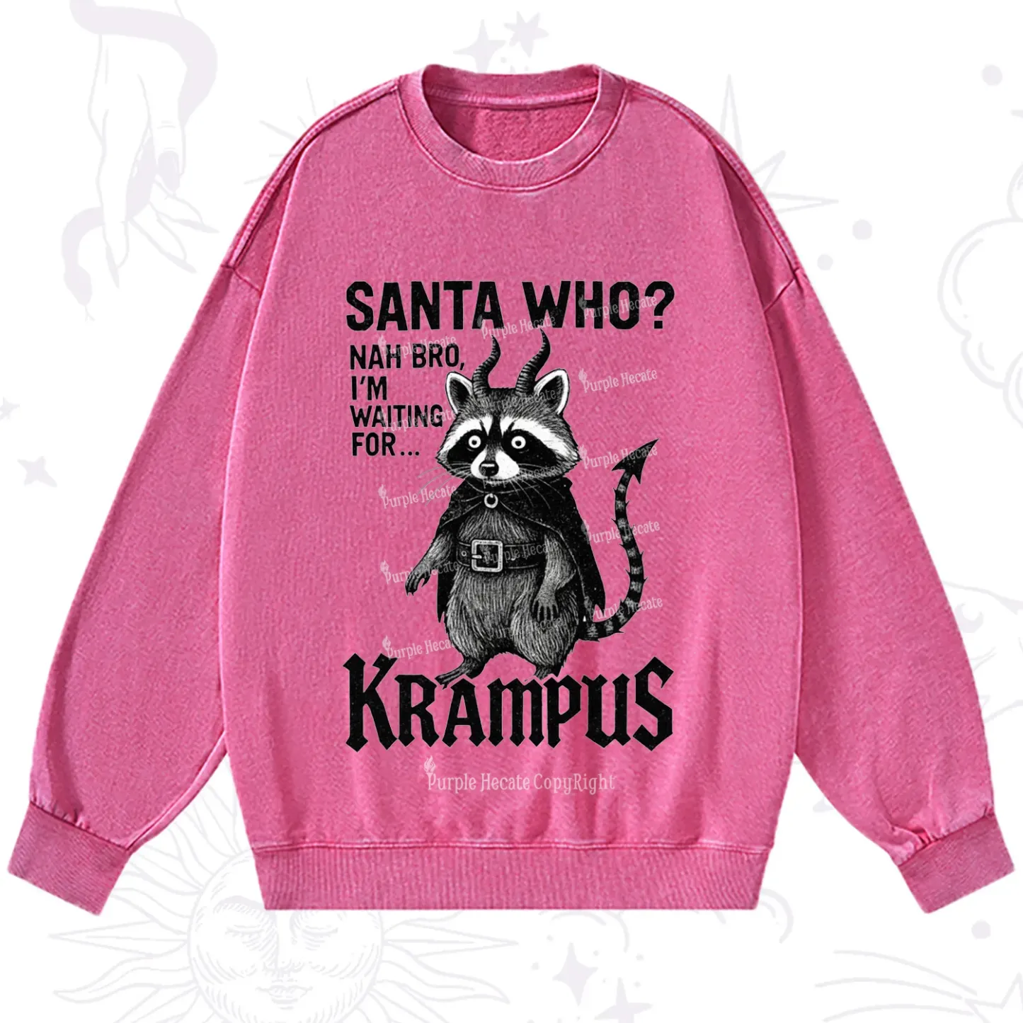 Purplehecate Santa Who? Nah Bro I'm Waiting for Krampus Christmas Washed Sweatshirt