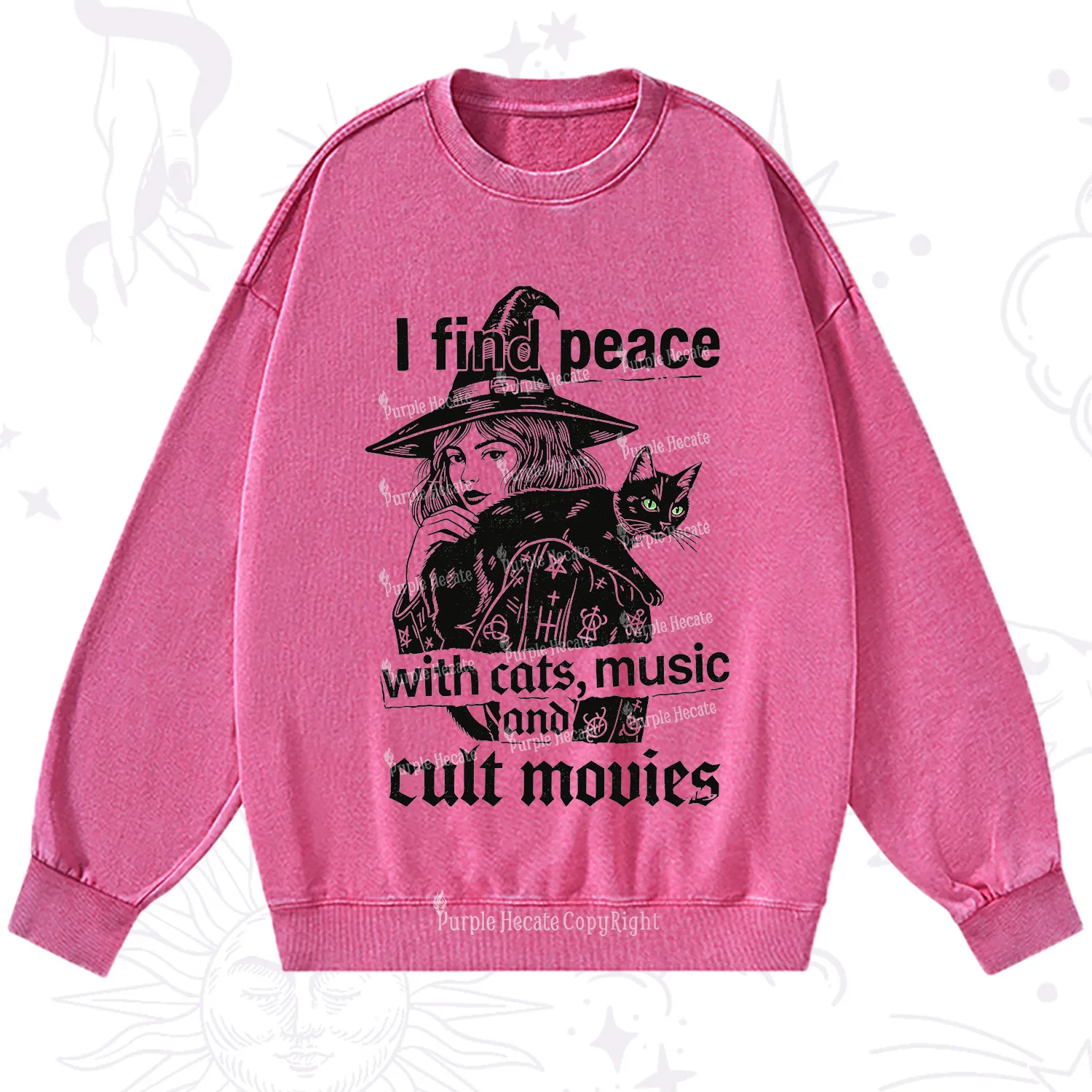 Purplehecate I Find Peace With Cats Music Cult Movies Washed Sweatshirt