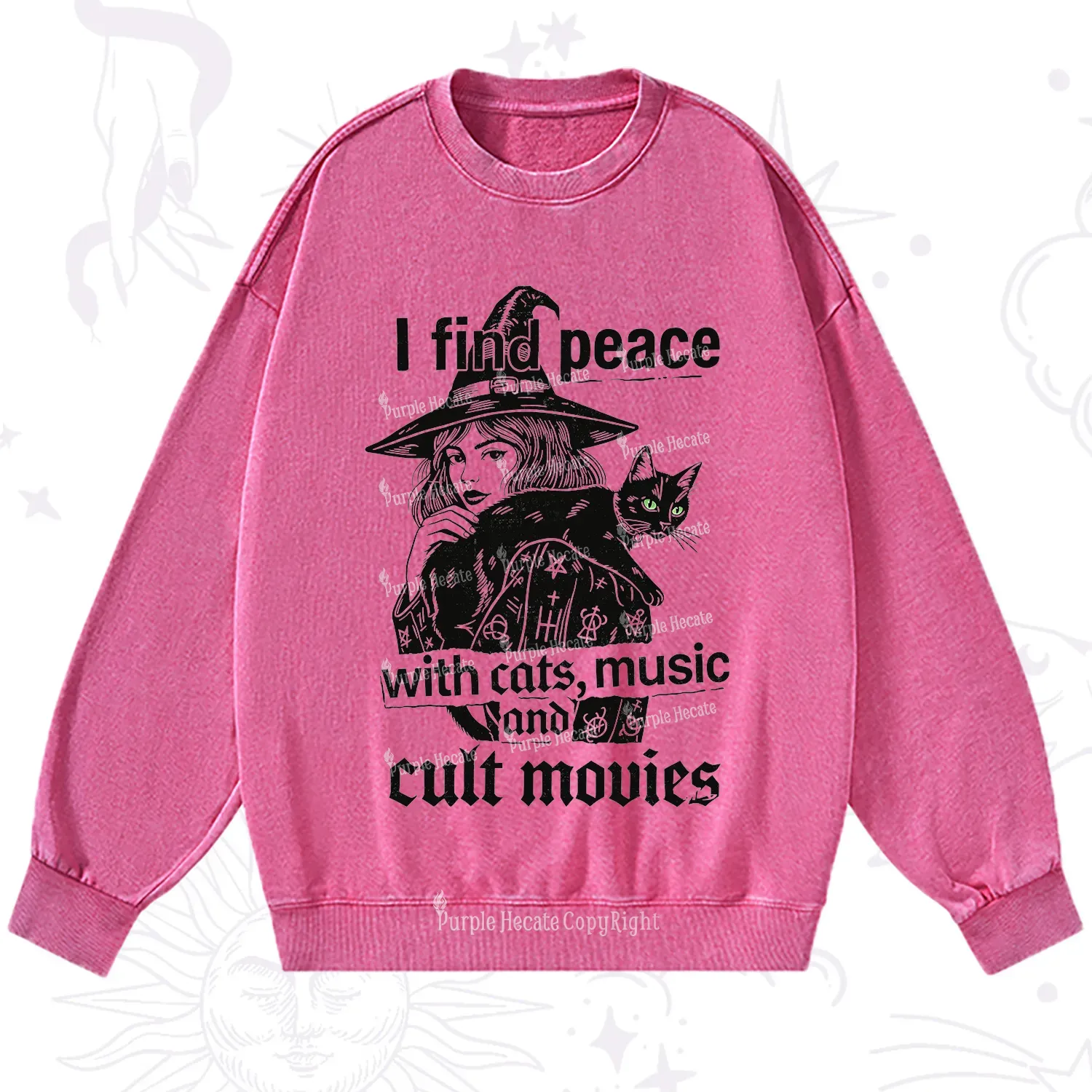 Purplehecate I Find Peace With Cats Music Cult Movies Washed Sweatshirt