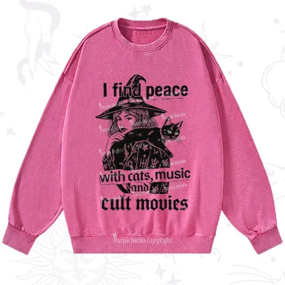 Purplehecate I Find Peace With Cats Music Cult Movies Washed Sweatshirt