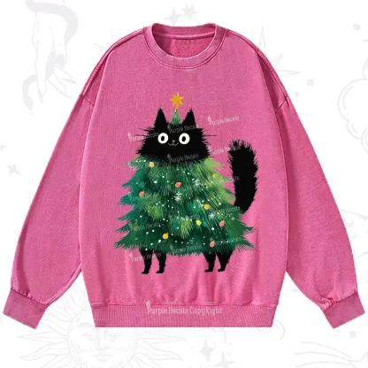 Purplehecate Black Cats Christmas Tree Christmas Washed Sweatshirt