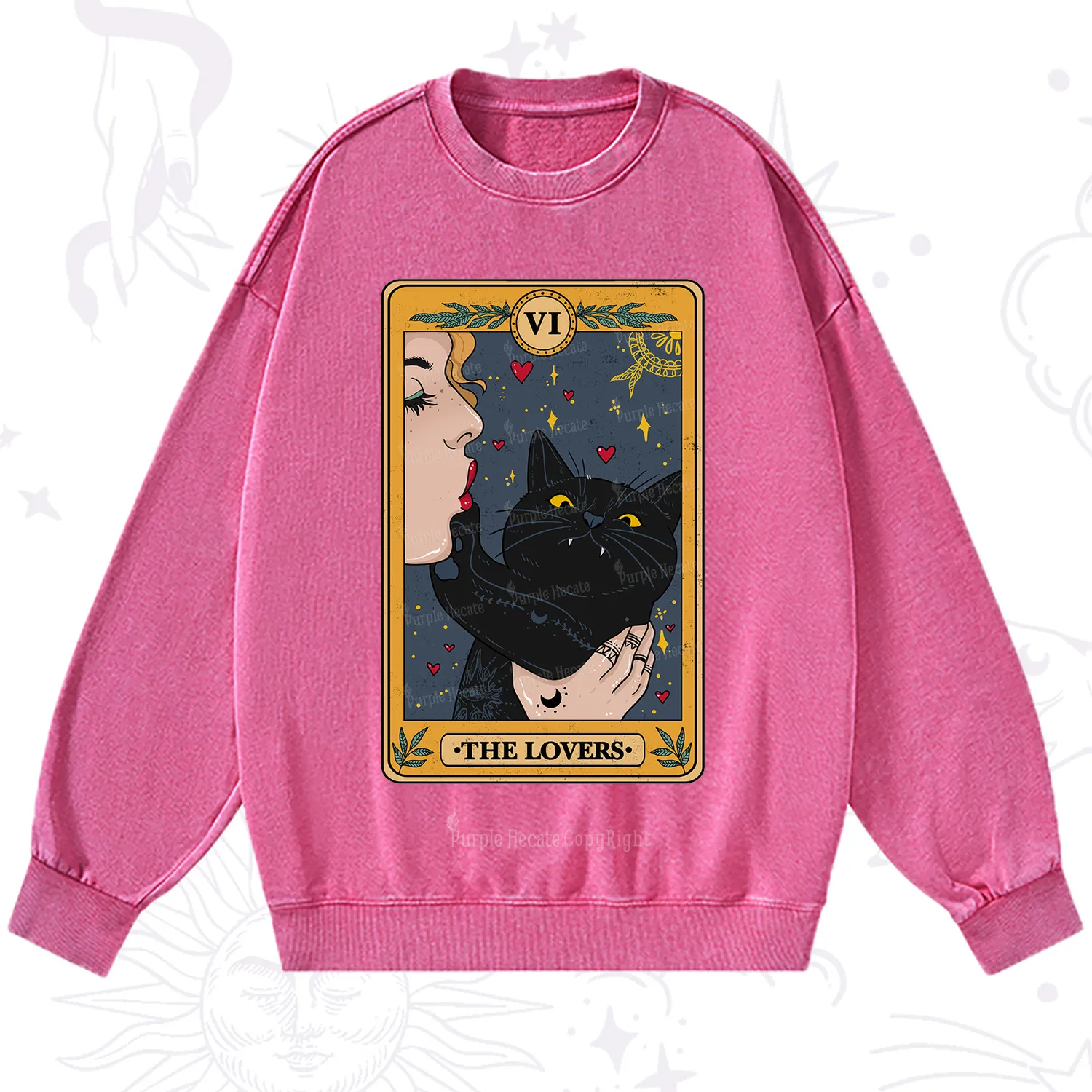 Purplehecate The Lovers Cat Tarot Washed Sweatshirt