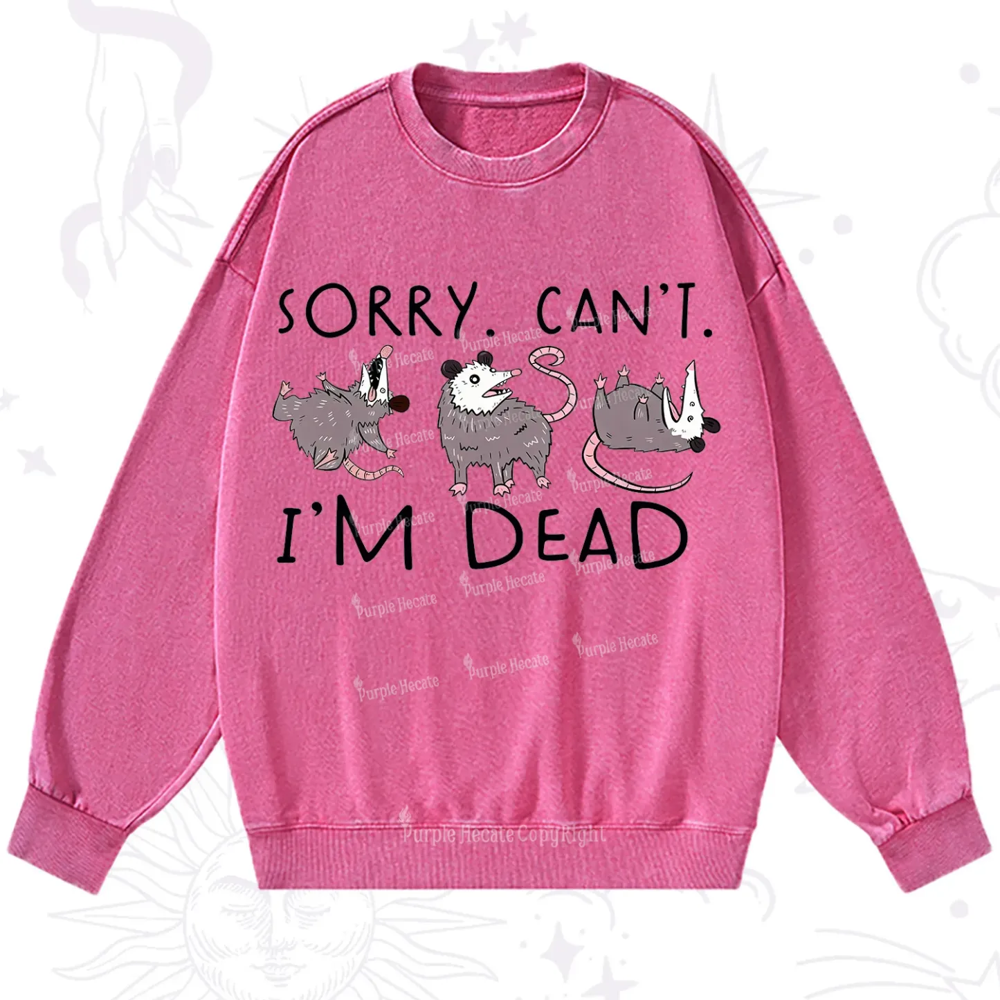 Purplehecate Funny Possum Sorry I Can't I'm Dead Washed Sweatshirt