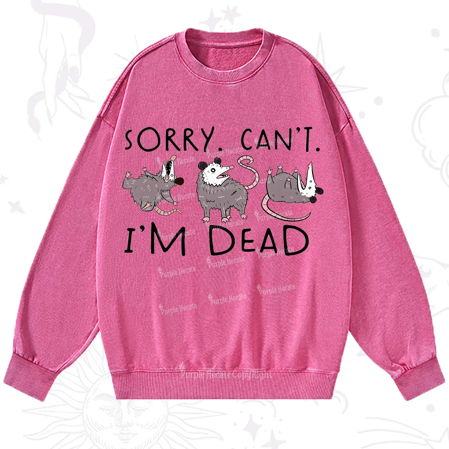 Purplehecate Funny Possum Sorry I Can't I'm Dead Washed Sweatshirt