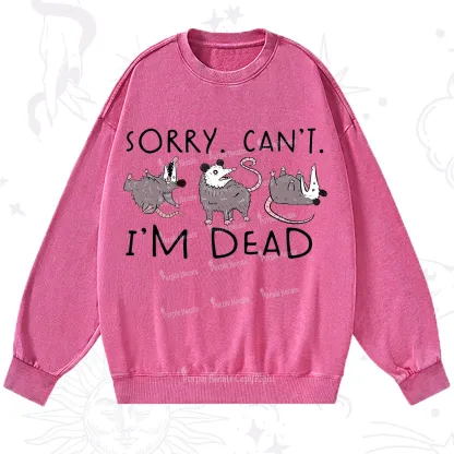 Purplehecate Funny Possum Sorry I Can't I'm Dead Washed Sweatshirt