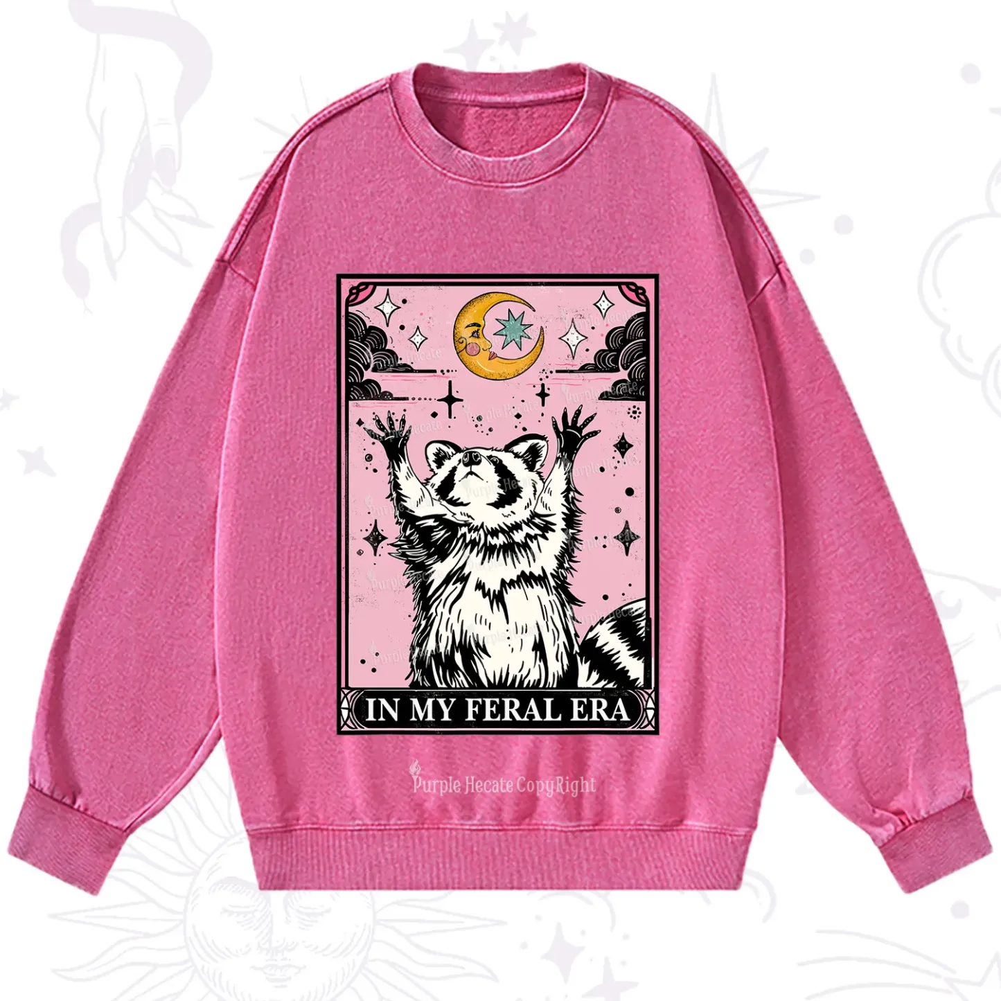 Purplehecate The In My Feral Era Tarot Raccoon Washed Sweatshirt