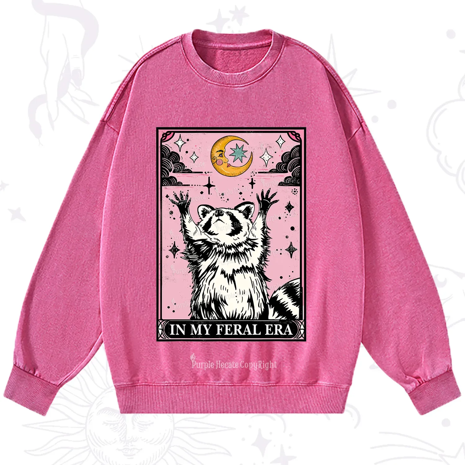 Purplehecate The In My Feral Era Tarot Raccoon Washed Sweatshirt