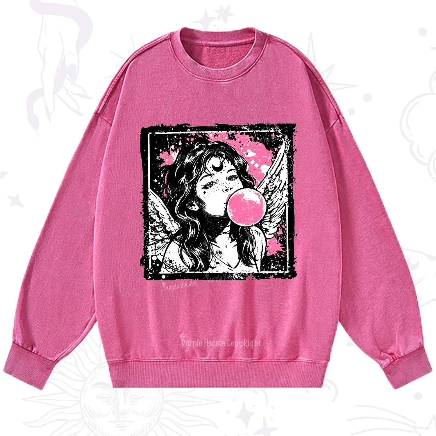 Purplehecate Grunge Angel with Bubblegum Washed Sweatshirt