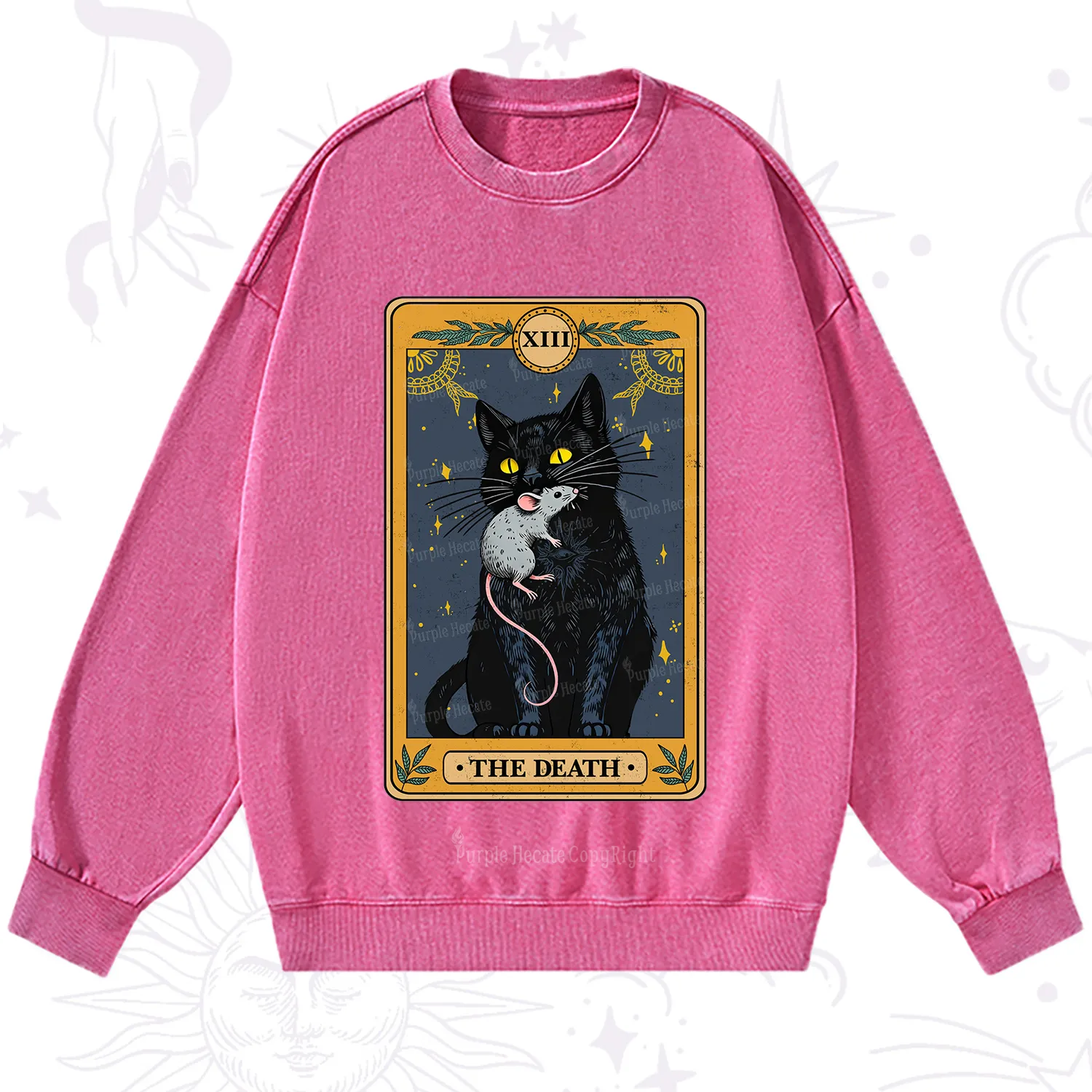 Purplehecate The Death Tarot Cat Washed Sweatshirt