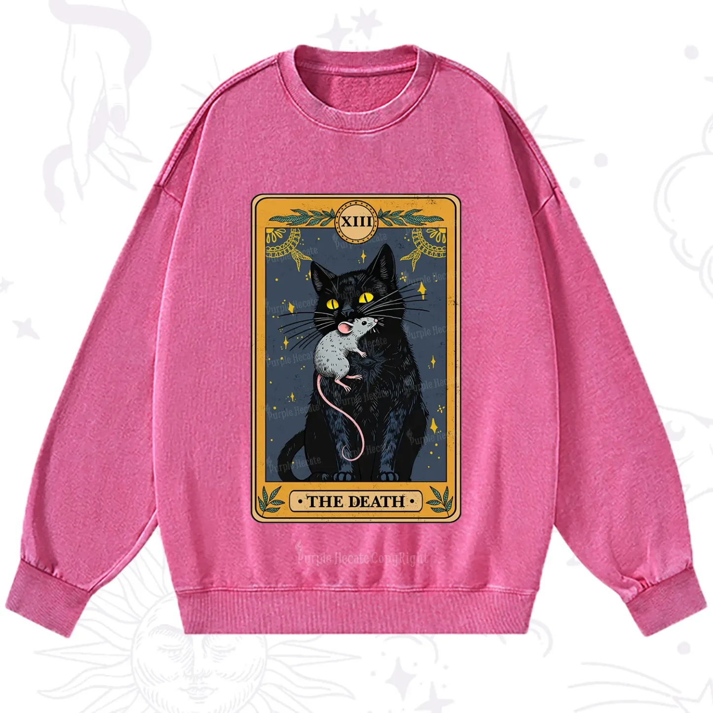 Purplehecate The Death Tarot Cat Washed Sweatshirt