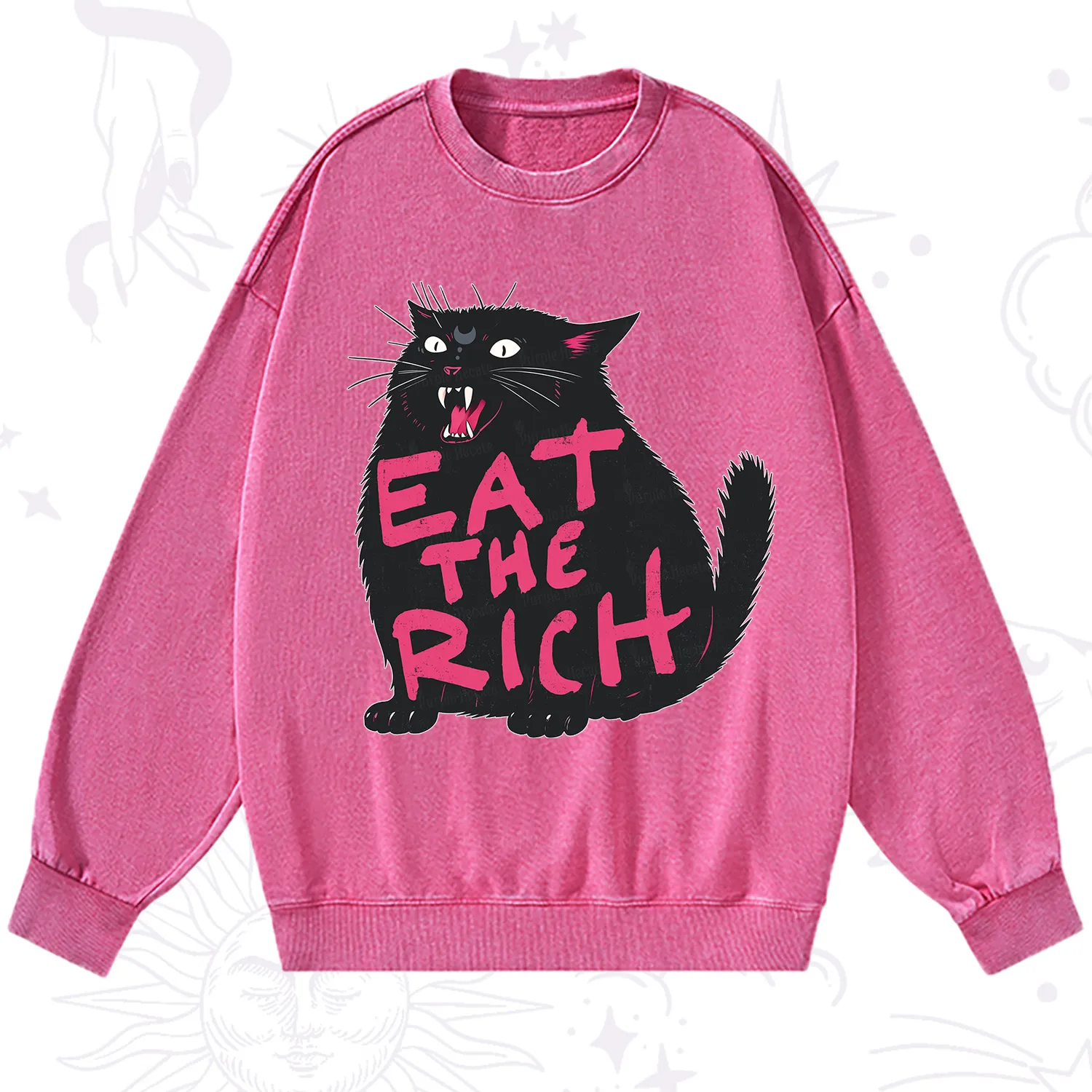 Purplehecate Eat The Rich Cat Washed Sweatshirt