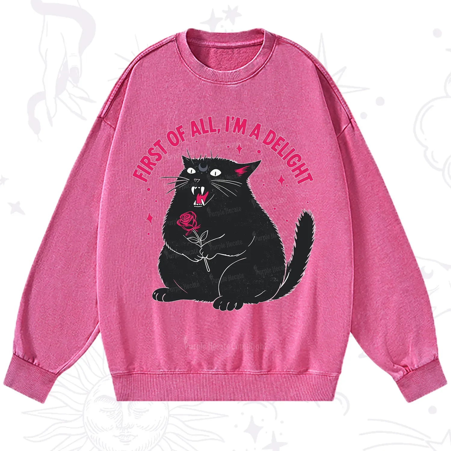 Purplehecate First Of All I'm A Delight Cat Washed Sweatshirt