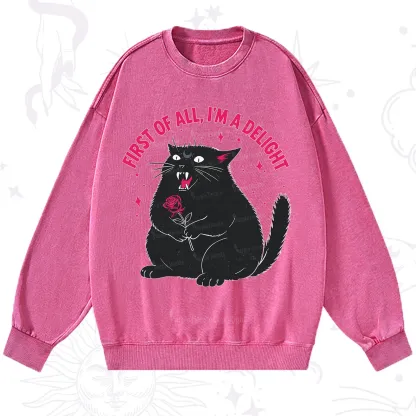 Purplehecate First Of All I'm A Delight Cat Washed Sweatshirt