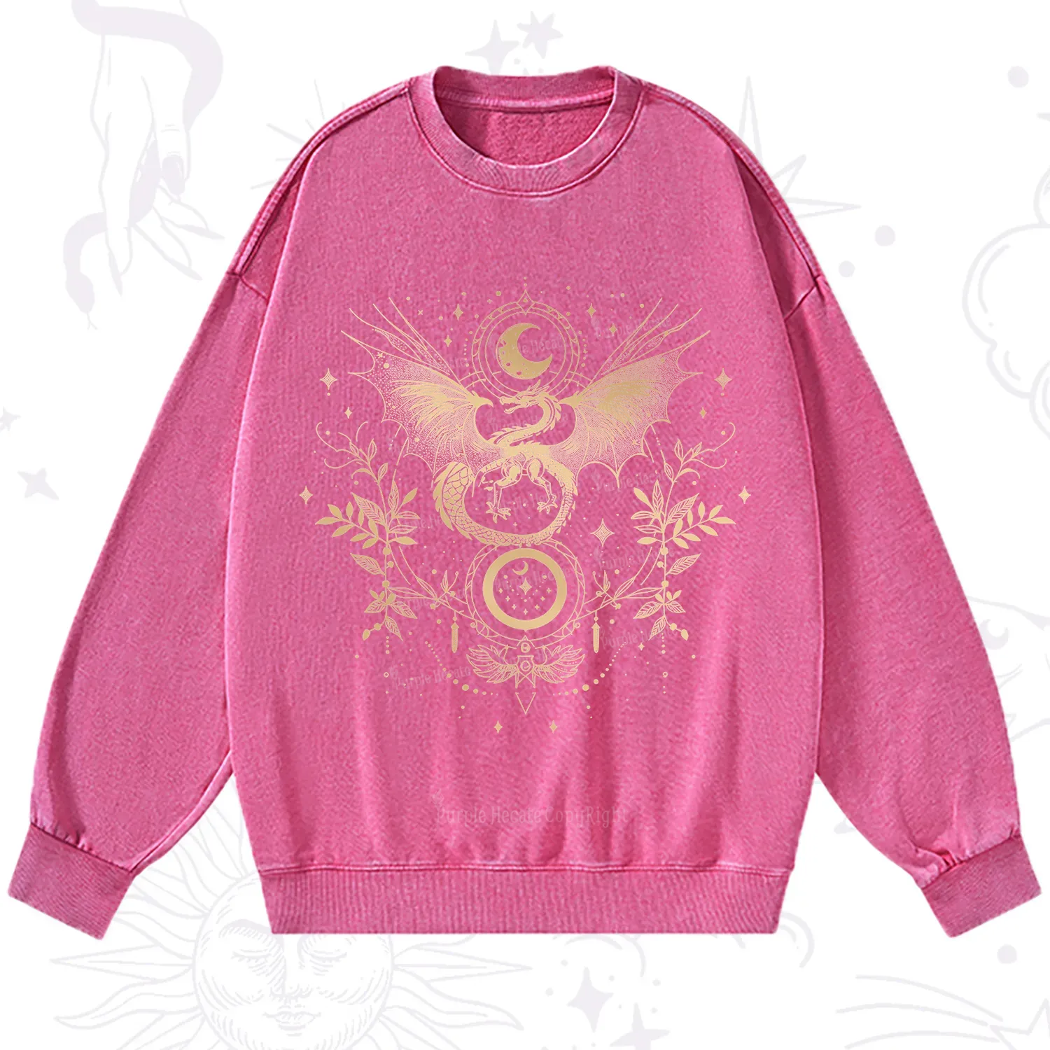 Purplehecate Celestial Dragon Moon Phase Washed Sweatshirt
