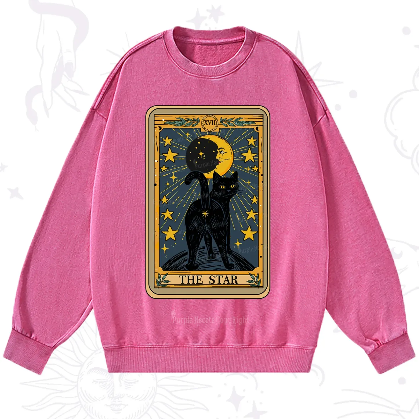 Purplehecate The Star Tarot Cat Washed Sweatshirt