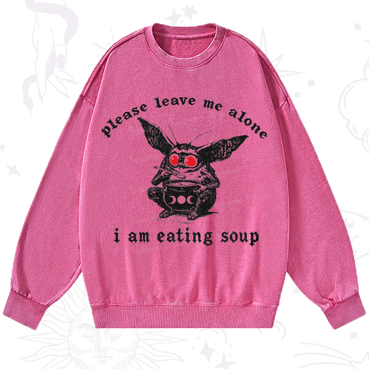 Purplehecate Mothman Eating Soup Washed Sweatshirt