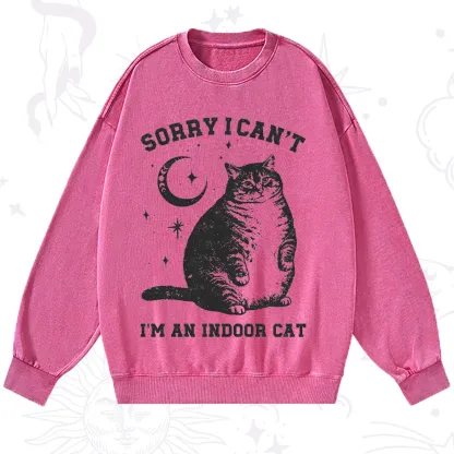 Purplehecate Sorry I Can't Go I'm an Indoor Cat Washed Sweatshirt