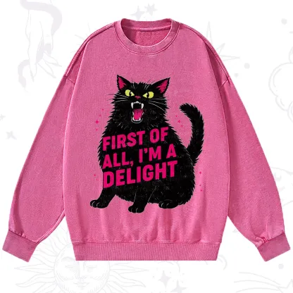 Purplehecate First Of All I'm A Delight Cat Washed Sweatshirt