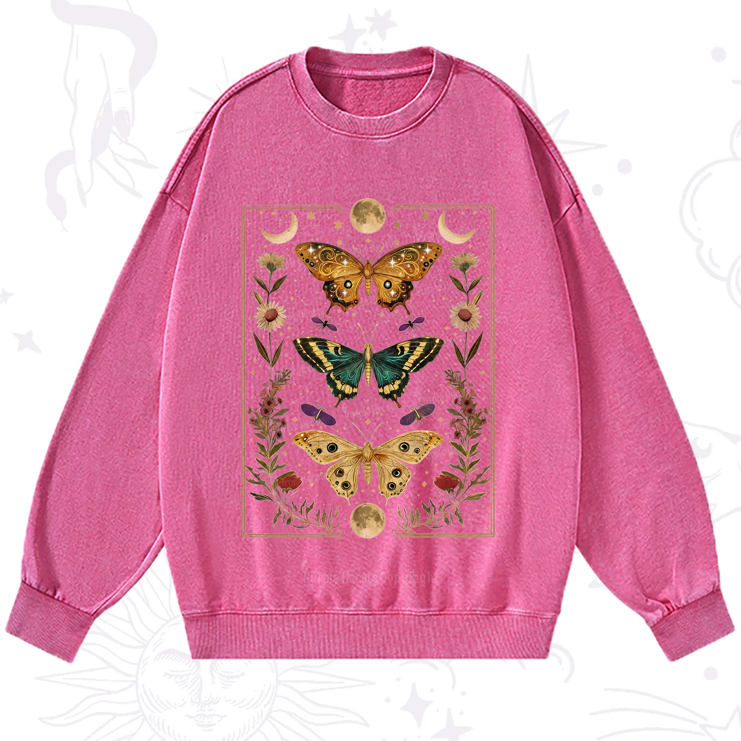 Purplehecate Sun and Moon Butterfly Washed Sweatshirt