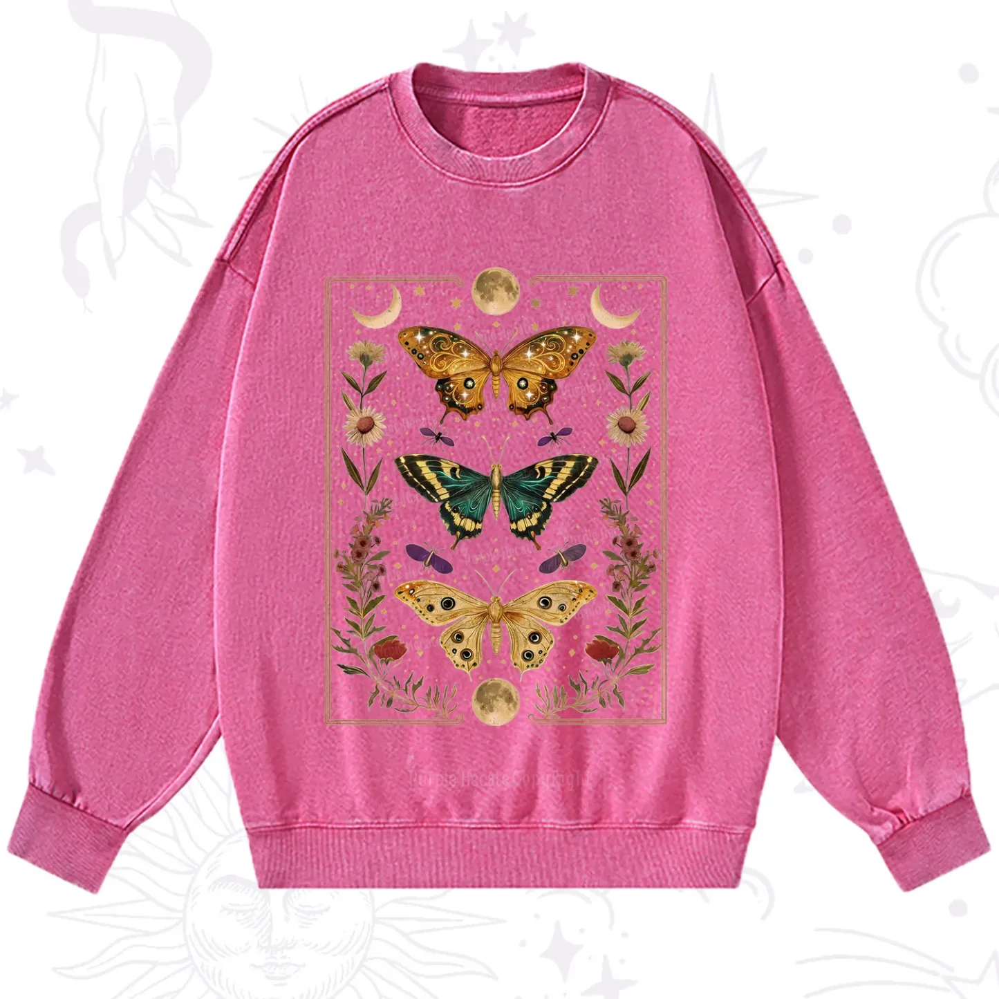 Purplehecate Sun and Moon Butterfly Washed Sweatshirt