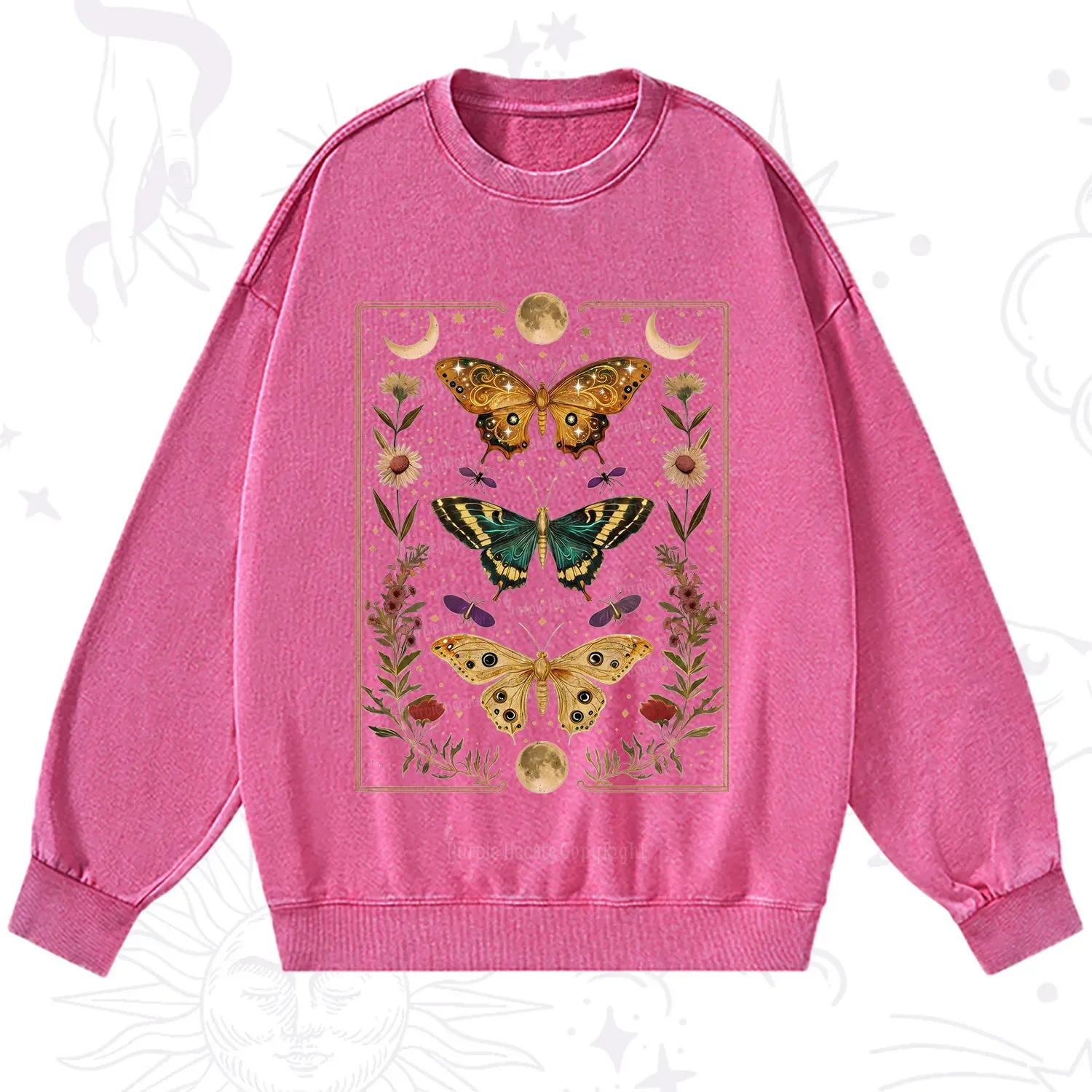 Purplehecate Sun and Moon Butterfly Washed Sweatshirt