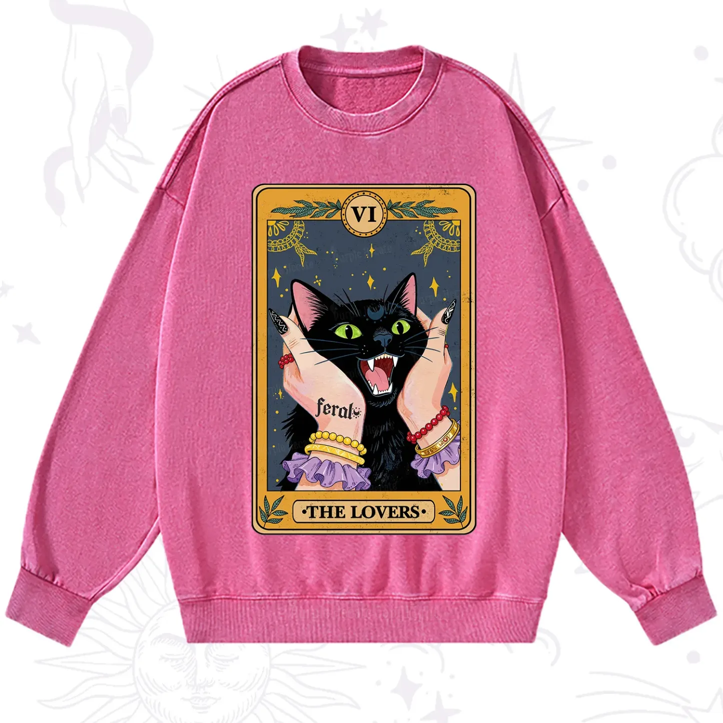 Purplehecate The Lovers Tarot Feral Cat Washed Sweatshirt