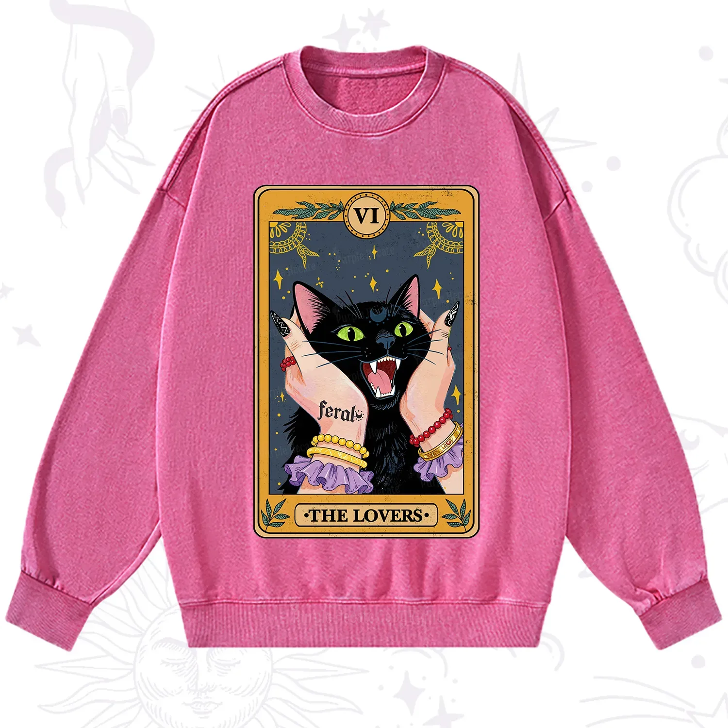 Purplehecate The Lovers Tarot Feral Cat Washed Sweatshirt